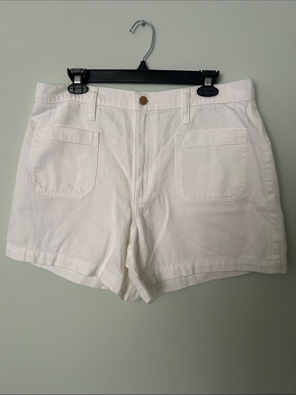 Women's White Denim Jean Shorts with Front Patch Pockets
